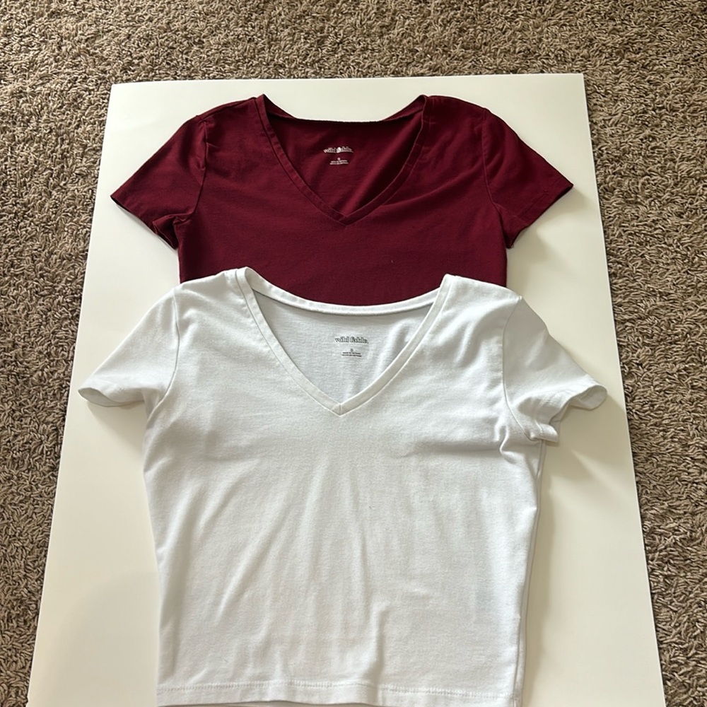 Two wild fable crop tops white and maroon